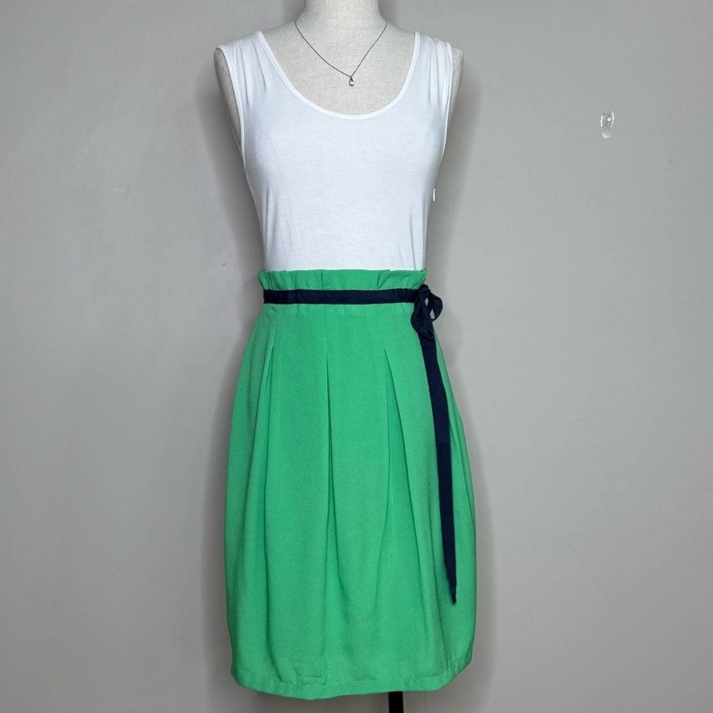 Pleated Skirt T-Shirt Sleeveless Dress White Green Navy Women's Size S